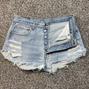 Levi's 501 Women's 28 Light Wash Distressed Denim Cut Off Shorts Button Fly